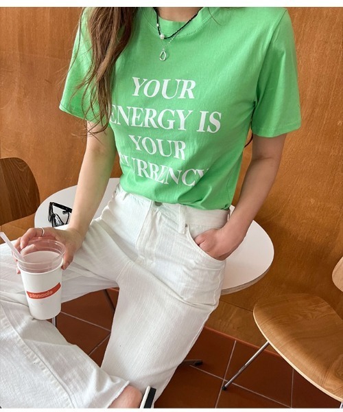 NANING9（ナンニング）の「NANING9 英字レタリングT-シャツ（Tシャツ/カットソー・レディース・ホワイト/ブラック/ライトグリーン/バイオレット・FREE）」の10枚目の写真