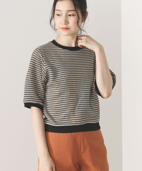 BEAMS HEART(ビームスハート)の「BEAMS HEART / ハニカム ジャカード プルオーバー(Tシャツ/カットソー・レディース・ベージュ/ブラック/ライトグレー・FREE)」の5枚目の写真