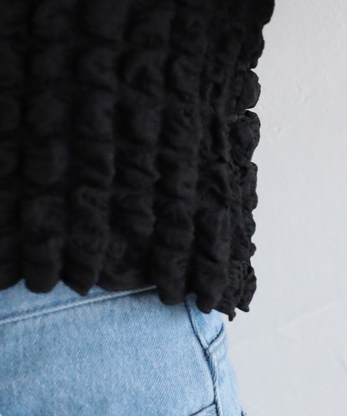 mysty woman(ミスティウーマン)の「ポコポコシャーリングカーディガン 157816(カーディガン/ボレロ・レディース・ブラック/グレイッシュブルー/アイボリー・FREE)」の5枚目の写真
