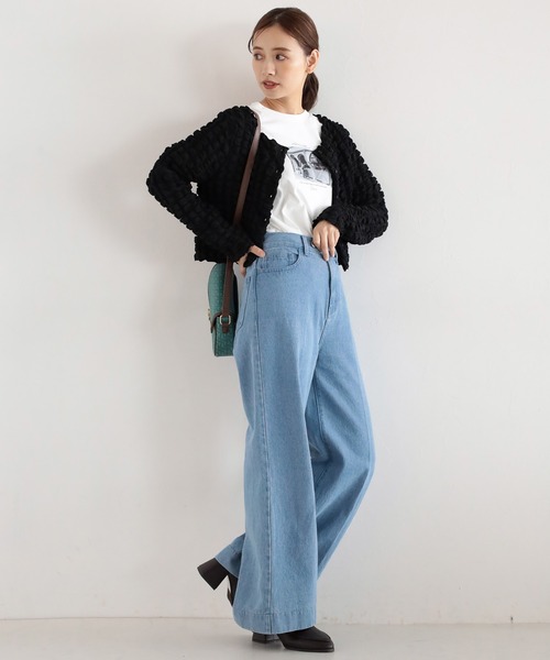 mysty woman(ミスティウーマン)の「ポコポコシャーリングカーディガン 157816(カーディガン/ボレロ・レディース・ブラック/グレイッシュブルー/アイボリー・FREE)」の4枚目の写真