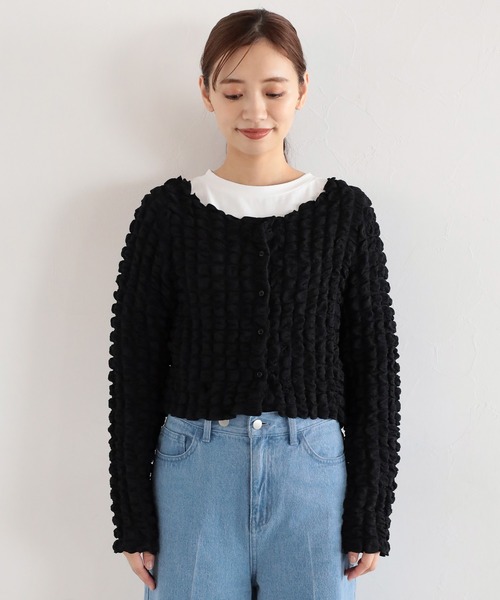 mysty woman(ミスティウーマン)の「ポコポコシャーリングカーディガン 157816(カーディガン/ボレロ・レディース・ブラック/グレイッシュブルー/アイボリー・FREE)」の6枚目の写真