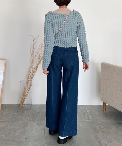 mysty woman(ミスティウーマン)の「ポコポコシャーリングカーディガン 157816(カーディガン/ボレロ・レディース・ブラック/グレイッシュブルー/アイボリー・FREE)」の21枚目の写真