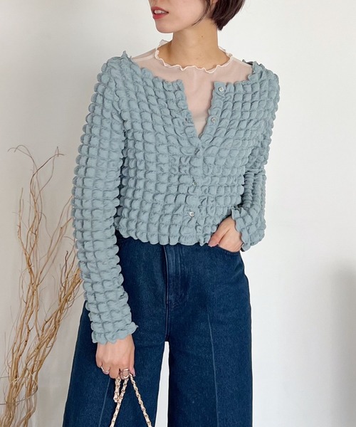 mysty woman(ミスティウーマン)の「ポコポコシャーリングカーディガン 157816(カーディガン/ボレロ・レディース・ブラック/グレイッシュブルー/アイボリー・FREE)」の22枚目の写真