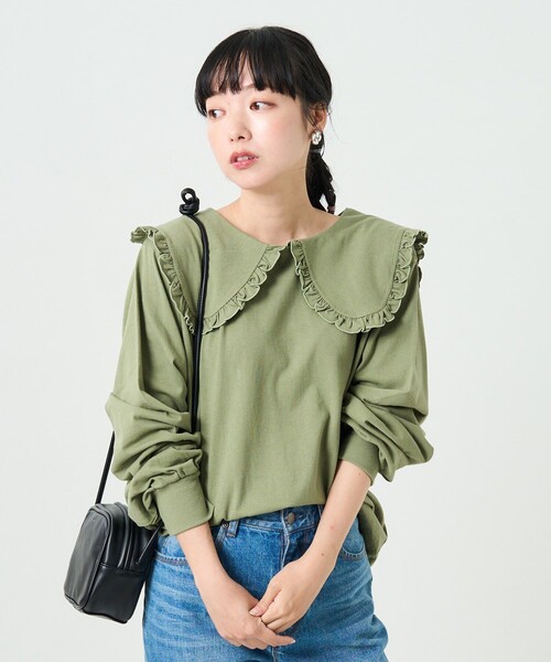 FREAK'S STORE（フリークスストア）の「フリル丸襟カットロンTEE（Tシャツ/カットソー・レディース・オフホワイト/ブラック/オリーブ/その他・ﾌﾘ-）」の4枚目の写真