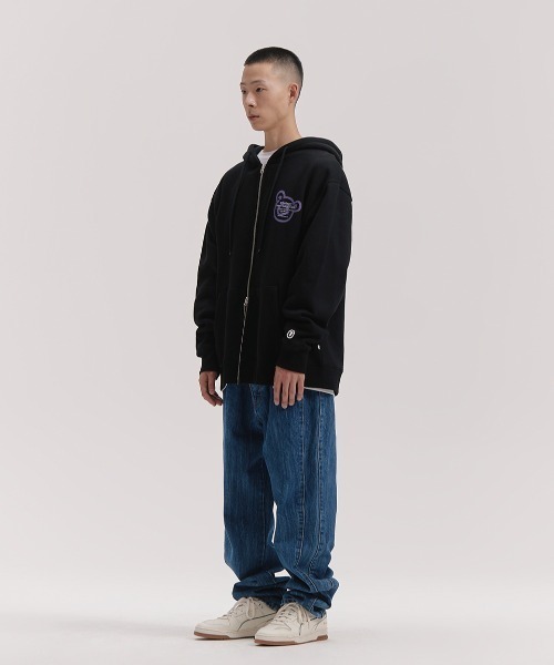ISTKUNST（イストクンスト）の「A'GEM/9 × .kom『ISTKUNST/イストクンスト』BEAR & SMILEY HOOD ZIP UP/ベアロゴスマイル ジップアップパーカー（パーカー・レディース・ブラック/ライトグレー・L/M）」の6枚目の写真