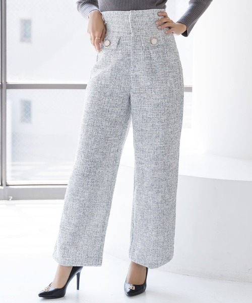 Julia Boutique(ジュリアブティック)の「ツイードストレートパンツ/22534(その他パンツ・レディース・ブラック/グレー・ONE)」の1枚目の写真
