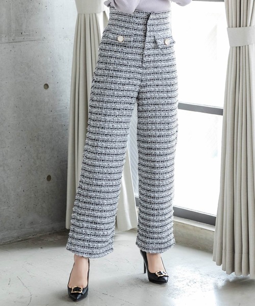 Julia Boutique(ジュリアブティック)の「ツイードストレートパンツ/22534(その他パンツ・レディース・ブラック/グレー・ONE)」の2枚目の写真