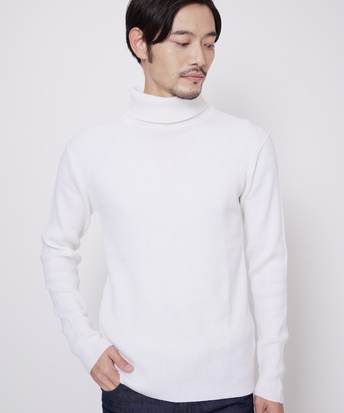 Blue Standard (ブルースタンダード)の「【BLUE STANDARD/ブルースタンダード】ストレッチ リブニット タートルネックセーター(ニット/セーター・メンズ・ホワイト/ブラック/チャコールグレー・LARGE/MEDIUM/X-LARGE)」の1枚目の写真