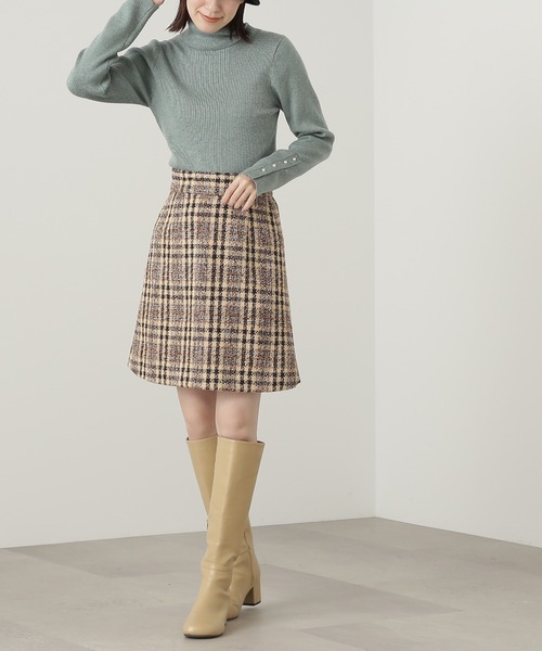 N.(N. Natural Beauty Basic)(エヌエヌナチュラルビューティーベーシック)の「◆ツイードチェックミニスカート(スカート・レディース・ベージュ系その他/ネイビー系・MEDIUM)」の2枚目の写真