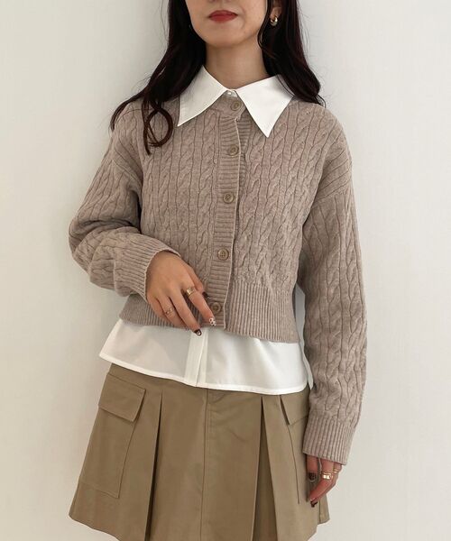 MAJESTIC LEGON（マジェスティックレゴン）の「2wayケーブルショートニットカーデ（カーディガン/ボレロ・レディース・ブラウン/ブラック/アイボリー・MEDIUM）」の15枚目の写真
