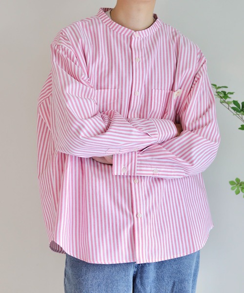 【SALE】and wander ノーカラーシャツ and wander (アンドワンダー) dry linen collarless shirt for