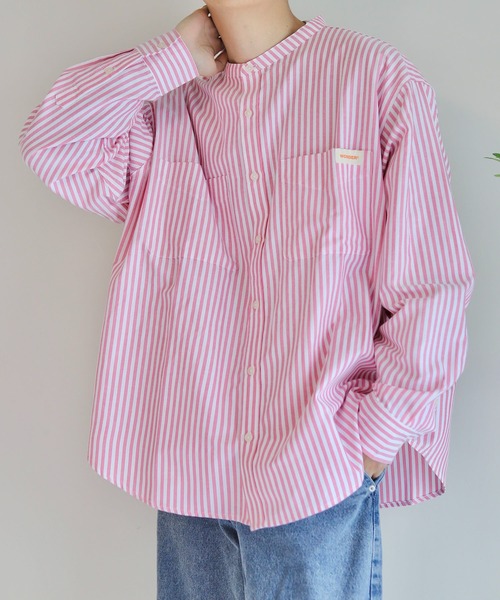 WONDER WONDER（ワンダーワンダー）の「エリナシ ノーカラーシャツ（シャツ/ブラウス・メンズ・グリーン系/ホワイト/レッド系・S/M/L）」の16枚目の写真