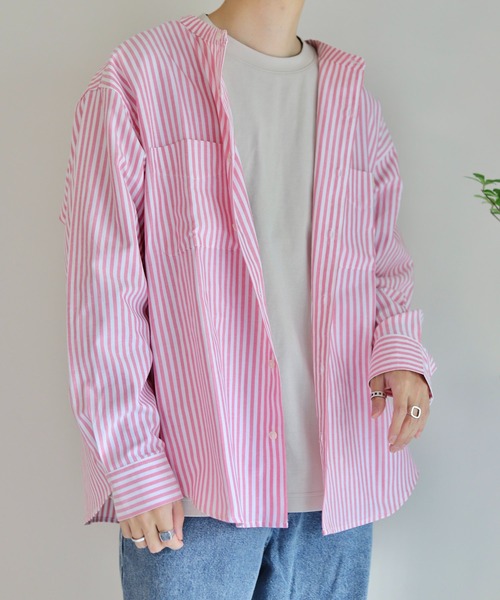 WONDER WONDER（ワンダーワンダー）の「エリナシ ノーカラーシャツ（シャツ/ブラウス・メンズ・グリーン系/ホワイト/レッド系・S/M/L）」の19枚目の写真