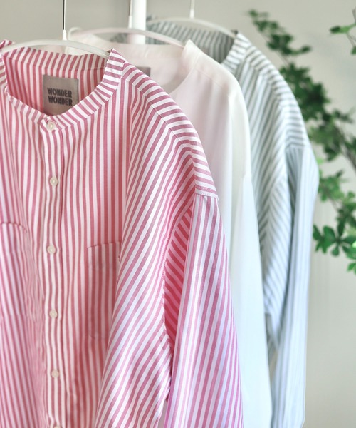 WONDER WONDER（ワンダーワンダー）の「エリナシ ノーカラーシャツ（シャツ/ブラウス・メンズ・グリーン系/ホワイト/レッド系・S/M/L）」の20枚目の写真