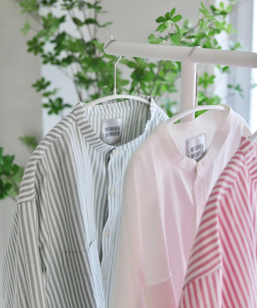 WONDER WONDER（ワンダーワンダー）の「エリナシ ノーカラーシャツ（シャツ/ブラウス・メンズ・グリーン系/ホワイト/レッド系・S/M/L）」の21枚目の写真