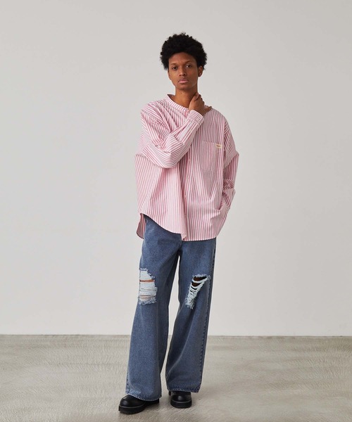 WONDER WONDER（ワンダーワンダー）の「エリナシ ノーカラーシャツ（シャツ/ブラウス・メンズ・グリーン系/ホワイト/レッド系・S/M/L）」の8枚目の写真