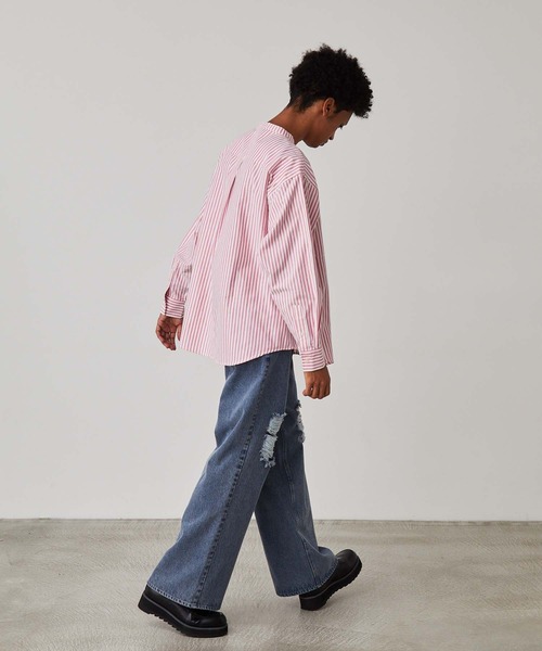 nousan ノーカラーシャツ ノウザン NOUSAN shirt - yokeless shirt （Black / Brown