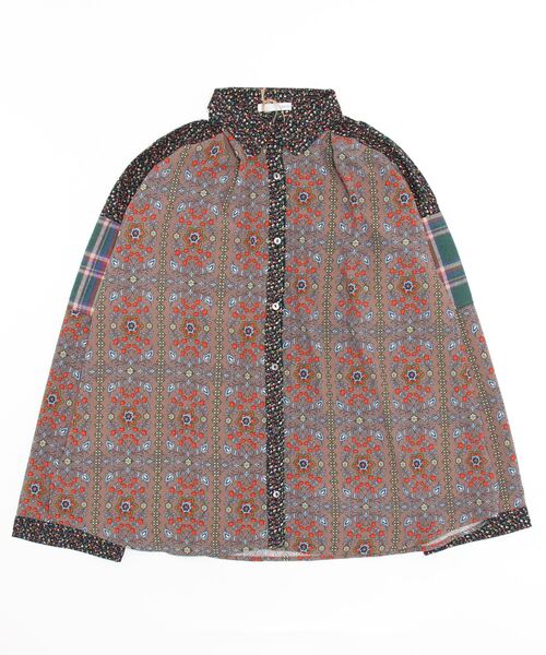 sandy（サンディー）の「【sandy】レギュラーカラーパッチワークシャツ（シャツ/ブラウス・レディース・グレー/チャコールグレー/ブラック・FREE）」の3枚目の写真
