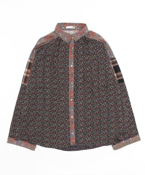 sandy（サンディー）の「【sandy】レギュラーカラーパッチワークシャツ（シャツ/ブラウス・レディース・グレー/チャコールグレー/ブラック・FREE）」の2枚目の写真