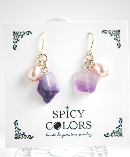 tone（トーン）の「SPICY COLORS/フローライト原石のツインピアス（ピアス（両耳用）・レディース・パープル/グリーン系その他/グリーン・FREE）」の3枚目の写真