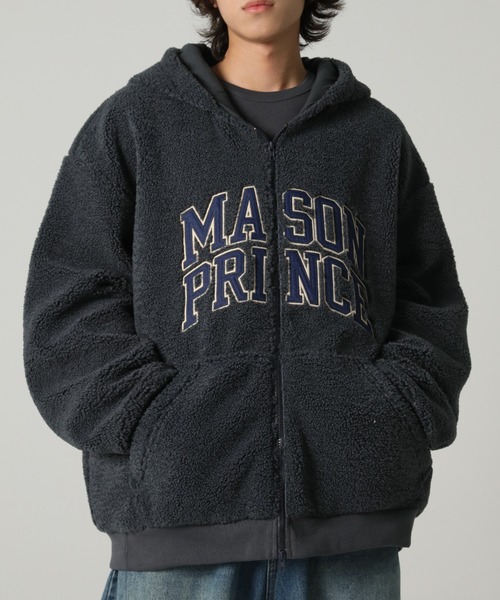 MASONPRINCE(メイソンプリンス)の「フェイクボアロゴ刺繍フロントZIPパーカー WT4084【MASONPRINCE】(ブルゾン・メンズ・ブラウン/ベージュ/ブルーグレー・L/M/S)」の2枚目の写真