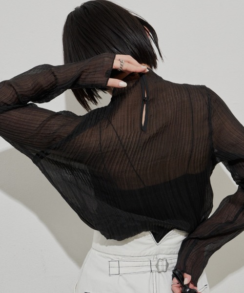 Aunt Marie's（アントマリーズ）の「シアープリーツヨウリュウトップス（シャツ/ブラウス・レディース・ライトグリーン/ホワイト/パープル/ブラック・FREE）」の3枚目の写真