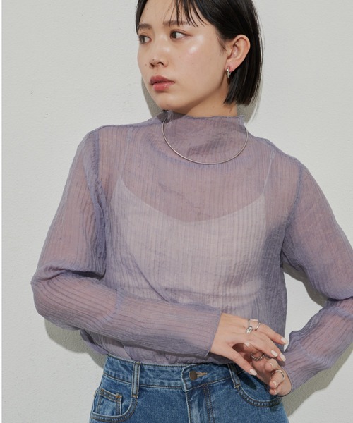 Aunt Marie's（アントマリーズ）の「シアープリーツヨウリュウトップス（シャツ/ブラウス・レディース・ライトグリーン/ホワイト/パープル/ブラック・FREE）」の9枚目の写真