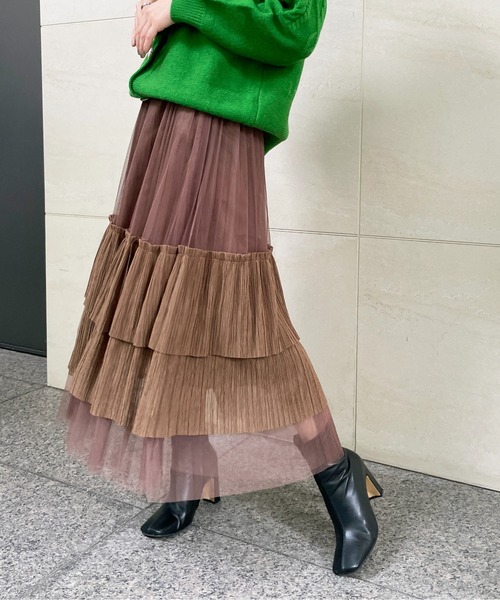 StyleSea（スタイルシー）の「アシメチュールスカート（スカート・レディース・パープル/イエロー/ブラウン/グリーン/カーキ/グレー/ブルー・FREE）」の4枚目の写真