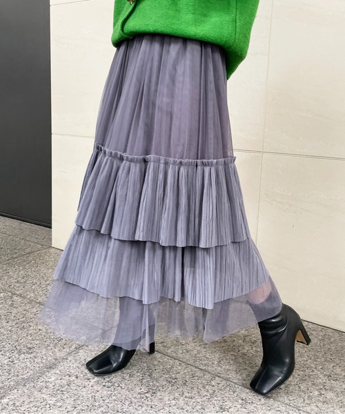 StyleSea（スタイルシー）の「アシメチュールスカート（スカート・レディース・パープル/イエロー/ブラウン/グリーン/カーキ/グレー/ブルー・FREE）」の3枚目の写真