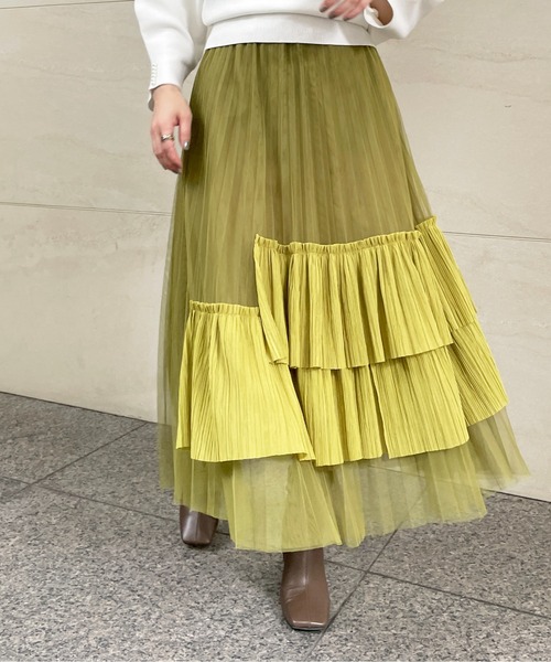 StyleSea（スタイルシー）の「アシメチュールスカート（スカート・レディース・パープル/イエロー/ブラウン/グリーン/カーキ/グレー/ブルー・FREE）」の7枚目の写真