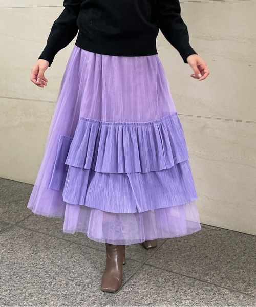 StyleSea（スタイルシー）の「アシメチュールスカート（スカート・レディース・パープル/イエロー/ブラウン/グリーン/カーキ/グレー/ブルー・FREE）」の12枚目の写真