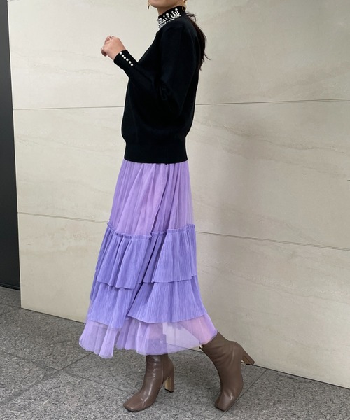 StyleSea（スタイルシー）の「アシメチュールスカート（スカート・レディース・パープル/イエロー/ブラウン/グリーン/カーキ/グレー/ブルー・FREE）」の10枚目の写真