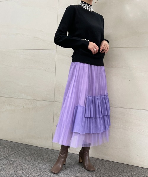 StyleSea（スタイルシー）の「アシメチュールスカート（スカート・レディース・パープル/イエロー/ブラウン/グリーン/カーキ/グレー/ブルー・FREE）」の9枚目の写真