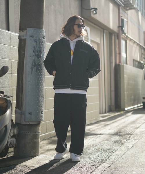 THRASHER（スラッシャー）の「NYLON STUDIUM JACKET/スラッシャースタジアムジャケット（スタジャン・メンズ・ブラック×グレー/グリーン・MEDIUM/LARGE/X-LARGE）」の19枚目の写真