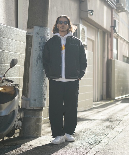 THRASHER（スラッシャー）の「NYLON STUDIUM JACKET/スラッシャースタジアムジャケット（スタジャン・メンズ・ブラック×グレー/グリーン・MEDIUM/LARGE/X-LARGE）」の18枚目の写真