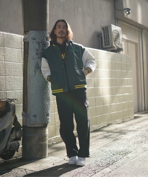 THRASHER（スラッシャー）の「NYLON STUDIUM JACKET/スラッシャースタジアムジャケット（スタジャン・メンズ・ブラック×グレー/グリーン・MEDIUM/LARGE/X-LARGE）」の12枚目の写真
