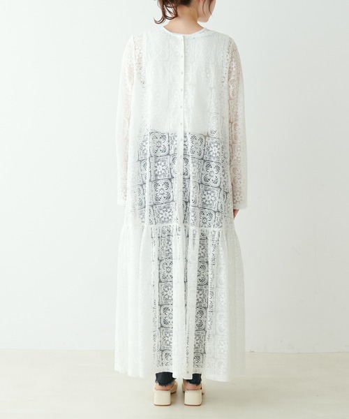 PUAL CE CIN（ピュアルセシン）の「ラッセルレースワンピース（ワンピース・レディース・オフホワイト/ブラック・FREE）」の4枚目の写真