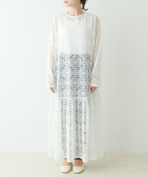 PUAL CE CIN（ピュアルセシン）の「ラッセルレースワンピース（ワンピース・レディース・オフホワイト/ブラック・FREE）」の6枚目の写真