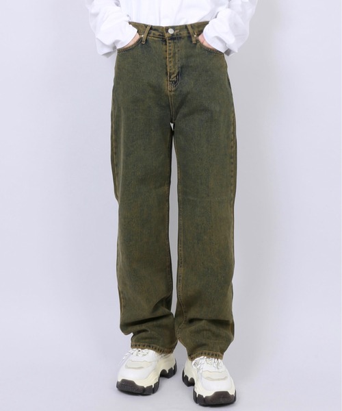 Figments（フィグメンツ）の「オーバーダイカラーデニムパンツ（デニムパンツ・レディース・イエロー/グリーン/パープル・LARGE/SMALL/MEDIUM）」の3枚目の写真