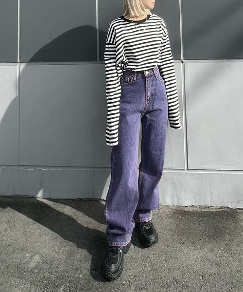 Figments（フィグメンツ）の「オーバーダイカラーデニムパンツ（デニムパンツ・レディース・イエロー/グリーン/パープル・LARGE/SMALL/MEDIUM）」の5枚目の写真