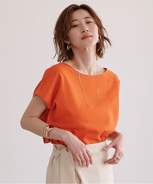 UR'S(ユアーズ)の「リネンブレンドコクーンシルエットトップス(Tシャツ/カットソー・レディース・ナチュラル/オレンジ系その他/ターコイズブルー/ブラック/ダークネイビー・S/M/L)」の5枚目の写真