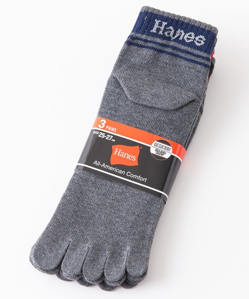 HANES（ヘインズ）の「【HANES/ヘインズ】5本指　ショートレングス　ライン　ブランドロゴ　ソックス　靴下　3足組　リサイクルコットン使用（ソックス/靴下・メンズ・ブラック/グレー・MEDIUM）」の4枚目の写真