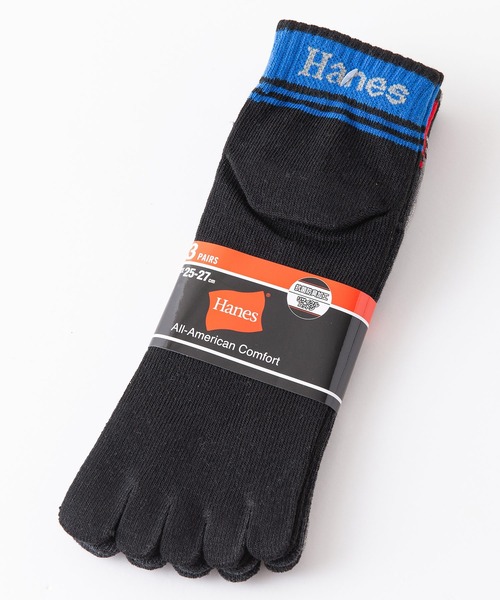 HANES（ヘインズ）の「【HANES/ヘインズ】5本指　ショートレングス　ライン　ブランドロゴ　ソックス　靴下　3足組　リサイクルコットン使用（ソックス/靴下・メンズ・ブラック/グレー・MEDIUM）」の3枚目の写真