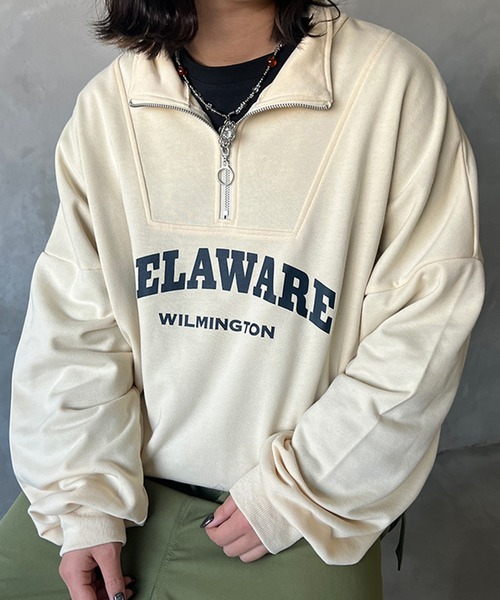 セール】カレッジロゴハーフジップスウェット（スウェット）｜kutir