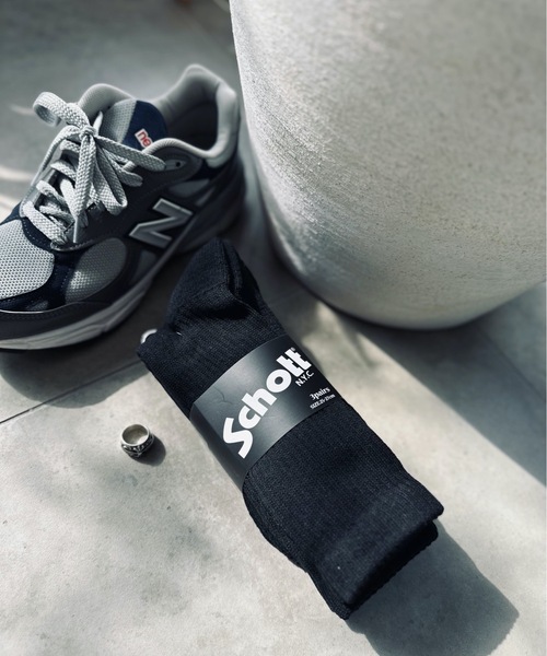 Schott(ショット)の「Schott/ショット 3Pソックス ルーズリッチェルミドル丈 足底切替(ソックス/靴下・レディース・その他/ブラック・FREE)」の2枚目の写真