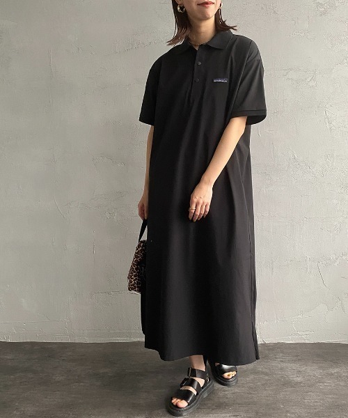 THOUSAND MILE（サウザンドマイル）の「[THOUSAND MILE/サウザンド マイル] 別注 ショートスリーブ ポロワンピース（ワンピース・レディース・ブラック/ネイビー/オリーブ・F）」の4枚目の写真