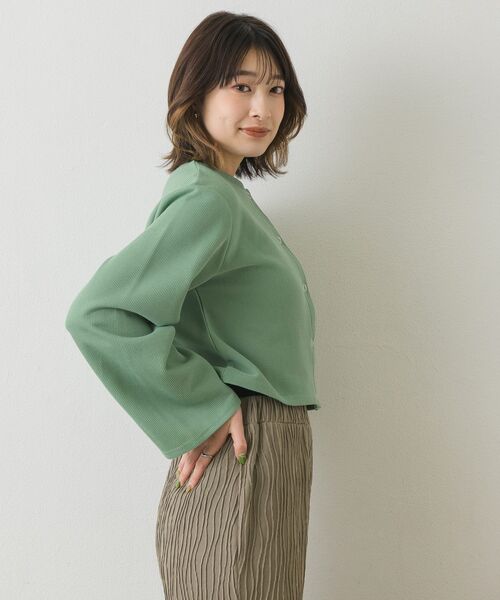 RETRO GIRL（レトロガール）の「ドット釦カットカーデ（Tシャツ/カットソー・レディース・グリーン/ブラック/オレンジ/ブルー/ナチュラル・FREE）」の9枚目の写真