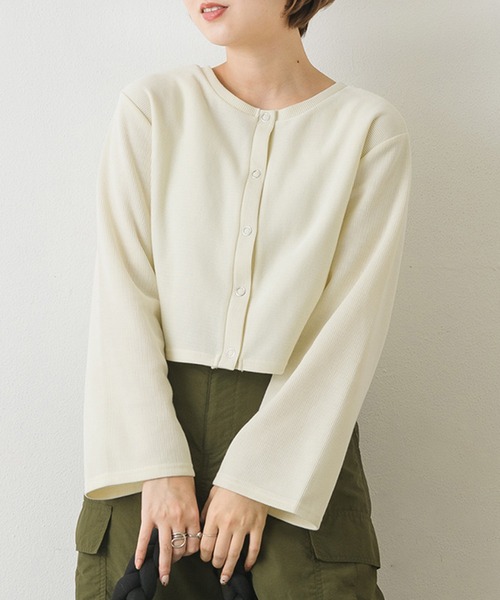 RETRO GIRL（レトロガール）の「ドット釦カットカーデ（Tシャツ/カットソー・レディース・グリーン/ブラック/オレンジ/ブルー/ナチュラル・FREE）」の3枚目の写真