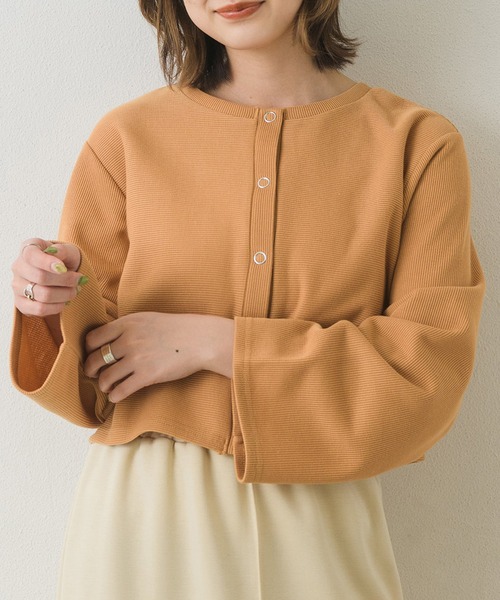 RETRO GIRL（レトロガール）の「ドット釦カットカーデ（Tシャツ/カットソー・レディース・グリーン/ブラック/オレンジ/ブルー/ナチュラル・FREE）」の5枚目の写真