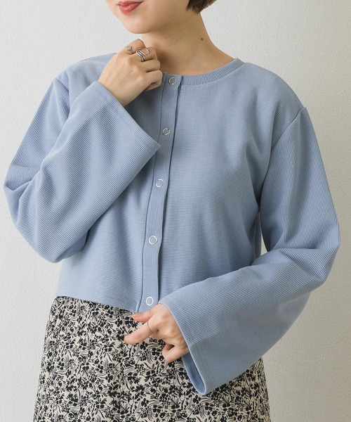 RETRO GIRL（レトロガール）の「ドット釦カットカーデ（Tシャツ/カットソー・レディース・グリーン/ブラック/オレンジ/ブルー/ナチュラル・FREE）」の4枚目の写真